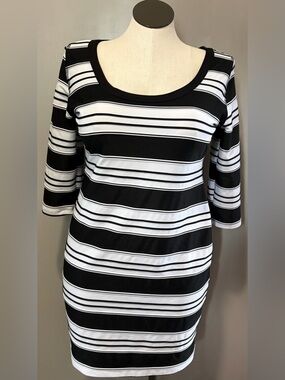Bethany vintage Black and white striped dress women's size petite XL